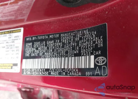 2005 Toyota Corolla Ce из США, поврежденный, VIN 2T1BR32E55C331954